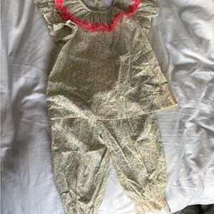 Charming Floral Kids Pajama Set with Red Accents